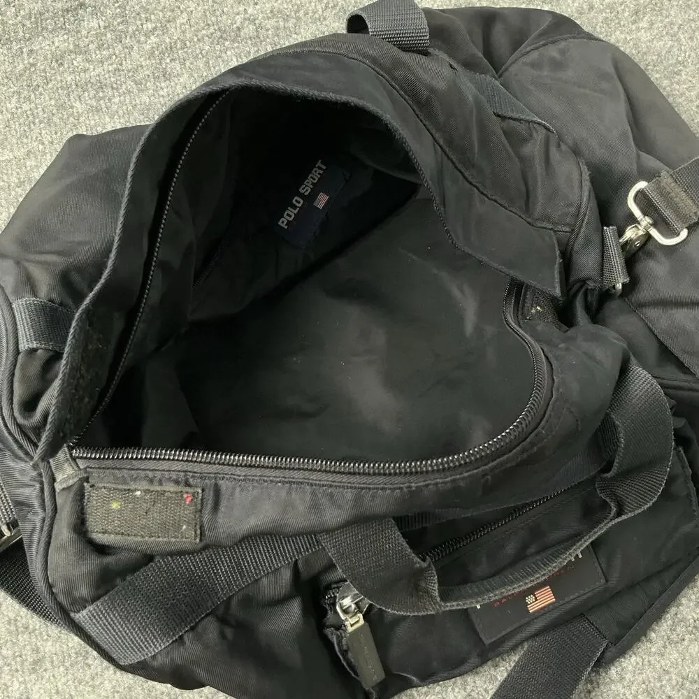 Vintage Polo Sport Ralph Lauren Large Black Duffle Gym Travel Weekender